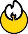 Lit flame badge
